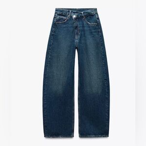 Zara Mid Rise Cross Waist Baggy Jeans